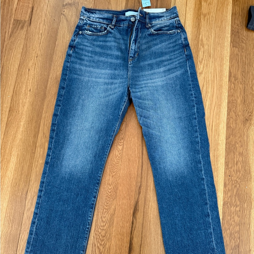 LOFT High-Rise Straight Crop Jeans — Medium Blue Wash